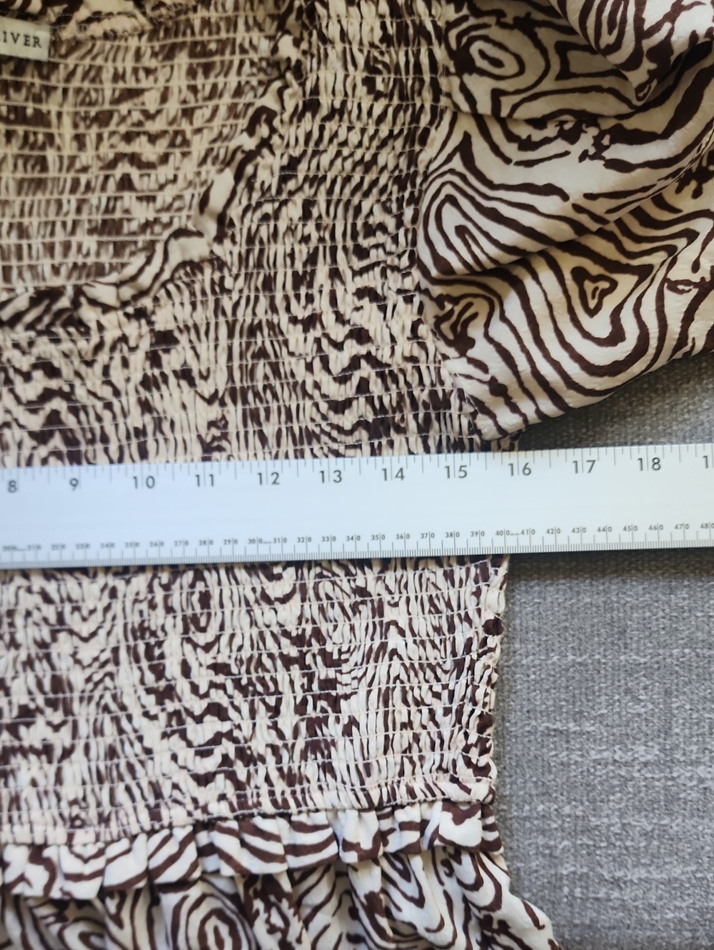 Moon River Brown Abstract Woodgrain Print Midi Dress Puff Sleeve Cottagecore Boh - Picture 10 of 11